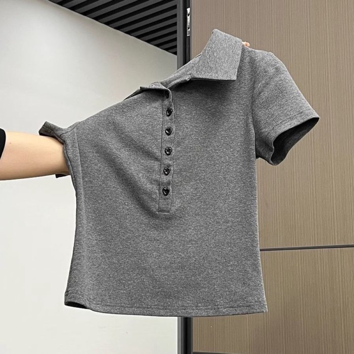 ve áo POLO vai phải áo thun ngắn tay hàng nút dáng ôm vừa vặn
