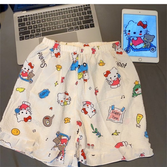 Trẻ em Hoạt Hình Dễ Thương Hello Kitty Suspender Quần Short Bộ Đồ Ngủ Mùa Hè Nữ Nhật Bản Mặc