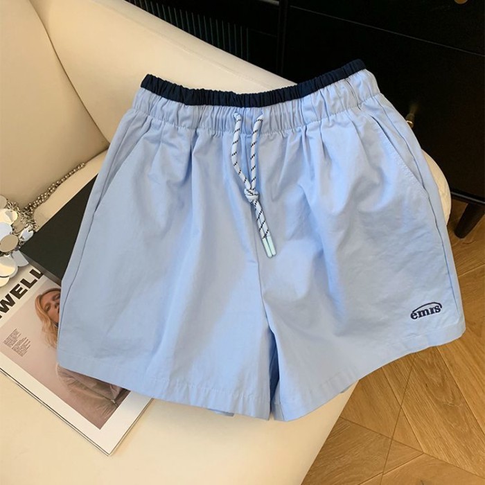 Quần trắng dáng rộng phong cách Hàn Quốc dành cho người nhỏ có dây rút, quần short thể thao d