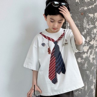 Áo thun ngắn tay bé trai mùa hè trẻ em in hình đường phố quần áo trẻ em dáng rộng giản dị áo cotton
