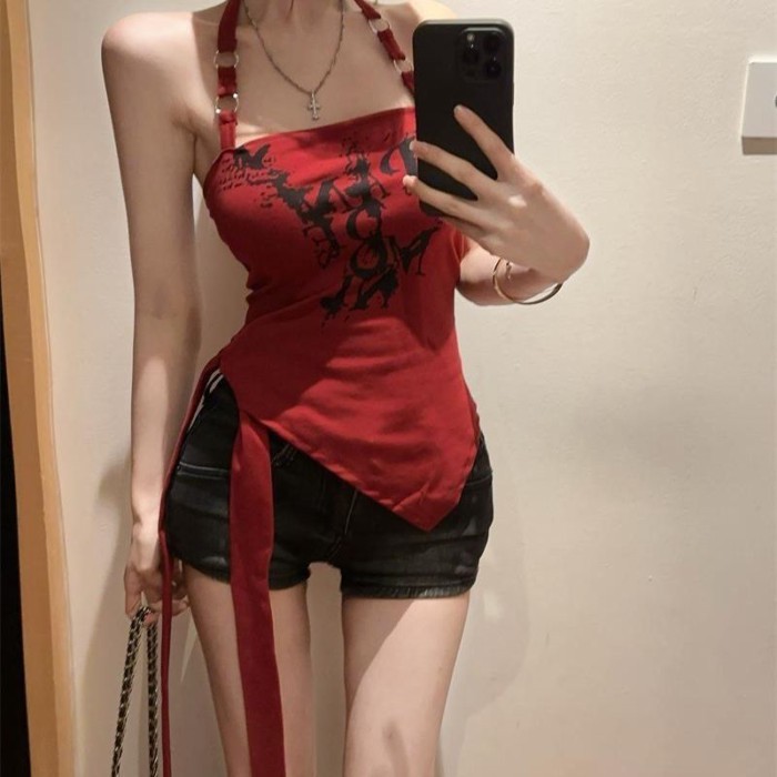 Pure Desire Hot Girl Style Sexy Halter Neck Camisole Womens Summer Outerwear Design Top With