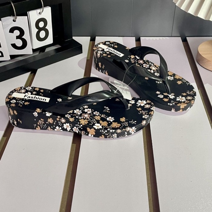 Dép xỏ ngón in họa tiết mùa hè dành cho nữ Giày sandal gót nhọn hoa chống trượt dành cho nữ đi