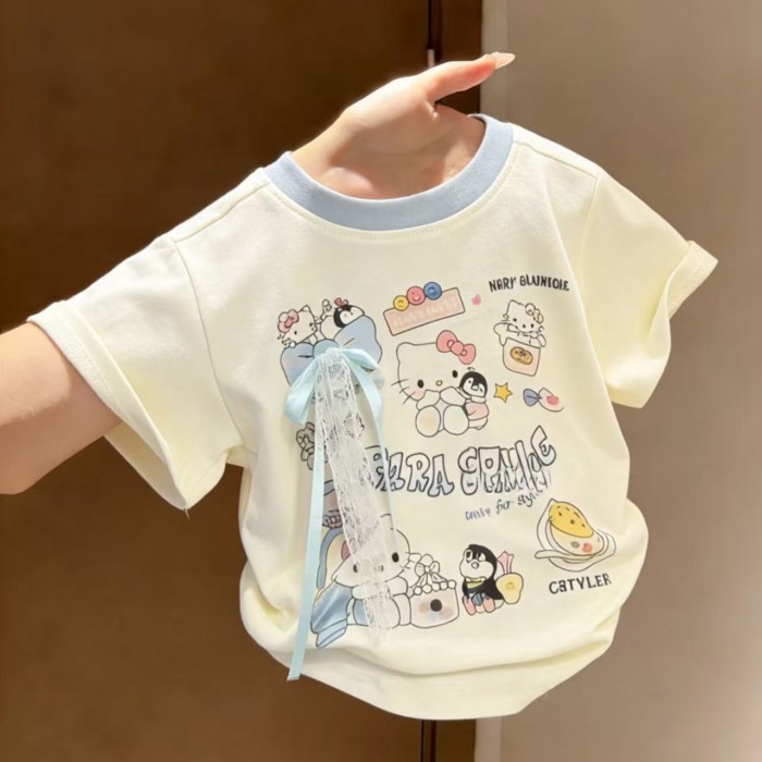 Girls' New Short-sleeved Printed T-shirt Baby Cotton Summer Cartoon Round Neck Top Children's