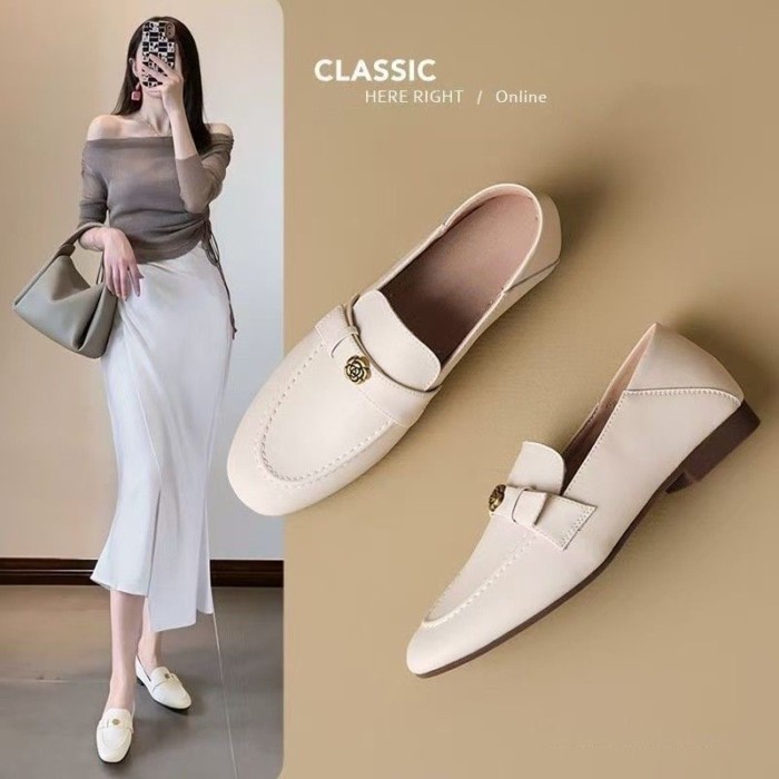 Giày bệt Camellia dành cho nữ đi làm mùa xuân, giày lười đơn giản, nhẹ và đa năng, giày da nhỏ