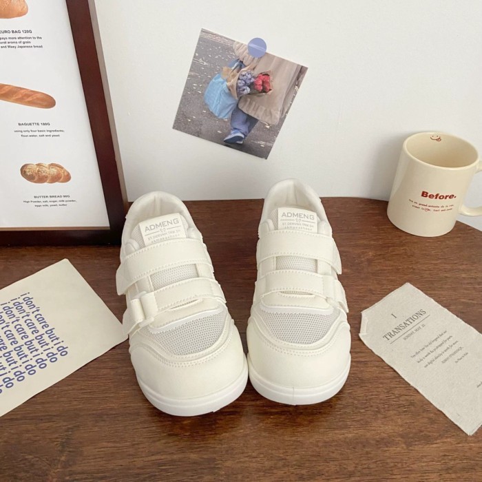 Màu Trắng Sữa Trong Suốt Lưới Velcro Giày Trắng Nữ Niche Phong Cách Hàn Quốc Sinh Viên Giày Đ
