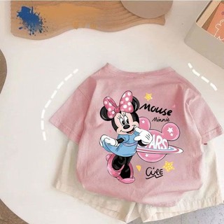 Áo thun ngắn tay bé gái mới, cotton in chữ hoạt hình dễ thương, áo trẻ em