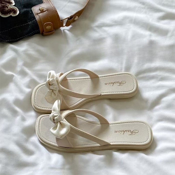 Sweet Bow Sandals For Women, Summer Outer Wear With Skirt, Fairy Style Beach Slippers