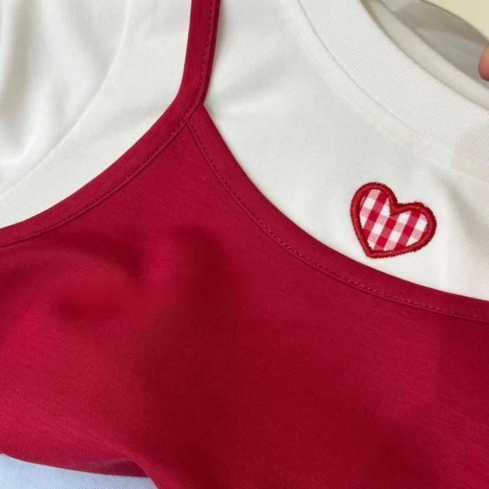 Girls Summer New Korean Style Fake Two-Piece Versatile Cotton T-Shirts Fashionable Baby Girls