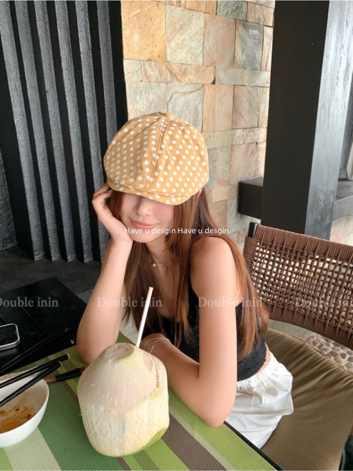 Mũ Beret Phong Cách Hàn Quốc Chấm Bi Phía Trước, Phù Hợp Mùa Xuân Hè