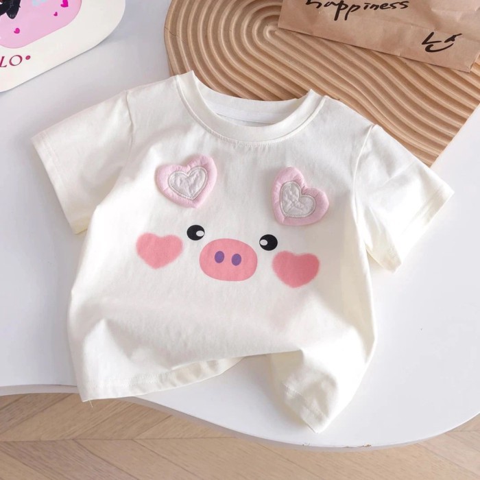 bé gái mùa hè Hàn Quốc áo thun ngắn tay dễ thương mới đa năng phong cách tình yêu áo thun hoạt h