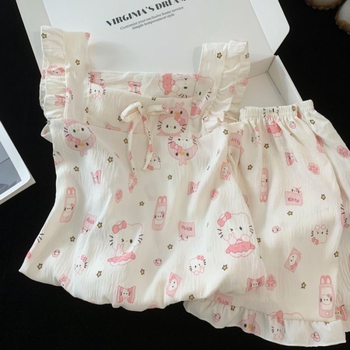 Bé Gái Áo Vest Bộ Đồ Ngủ Treo Áo Mùa Hè Dễ Thương Trẻ Em Quần Short Mỏng Công Chúa Phù Hợp Vớ