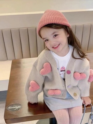 Áo len cardigan bé gái, áo khoác bé gái yêu, áo len dệt kim phong cách Hàn Quốc, thời trang