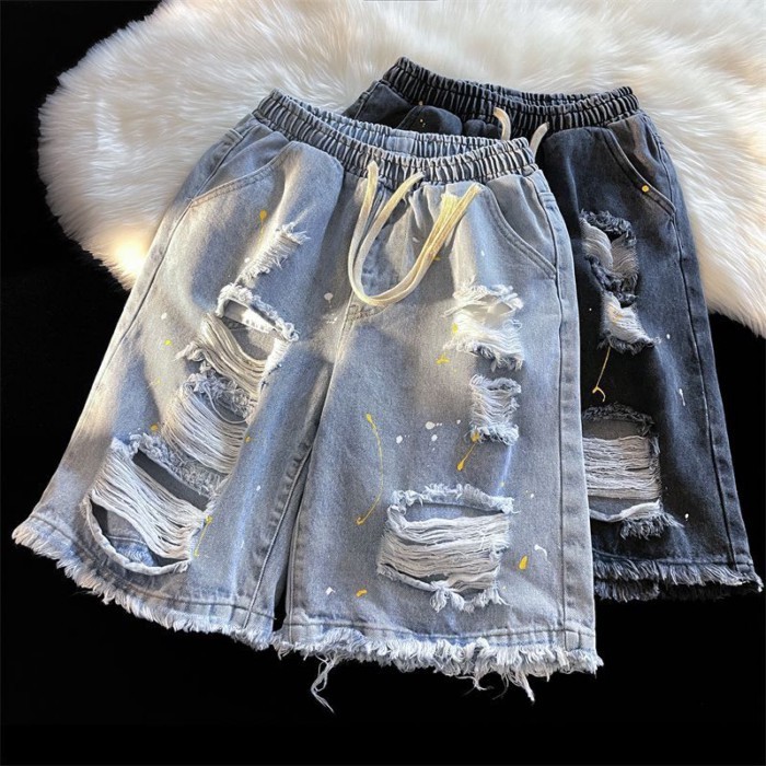 quần short denim rách thiết kế thích hợp quần năm điểm trong quần