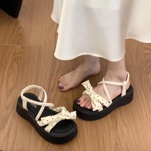 Giày sandal hở mũi nơ chấm bi kiểu Pháp nhẹ nhàng dành cho nữ mùa xuân hè mới đế dày đế dày L