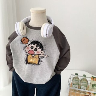 Áo thun bé trai mùa xuân thu mới dài tay mùa thu cotton nguyên chất cổ tròn đáy áo sơ mi đáy pho