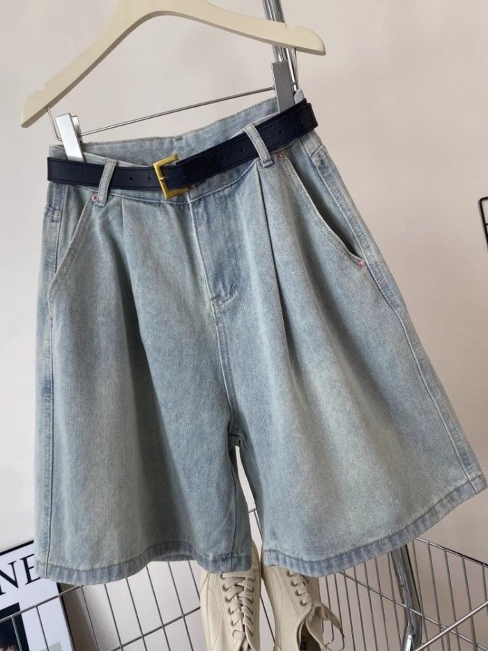 Thời Trang Retro Ống Rộng Quần Short Denim Nữ Mùa Hè Cao Cấp Size Lớn Rời Ôm Vừa Quần