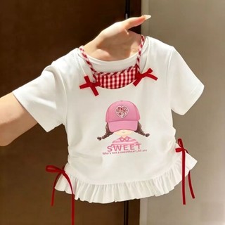 Mùa hè phong cách hoạt hình bé gái quần áo trẻ em bé dễ thương ngành công nghiệp nặng giả hai mảnh