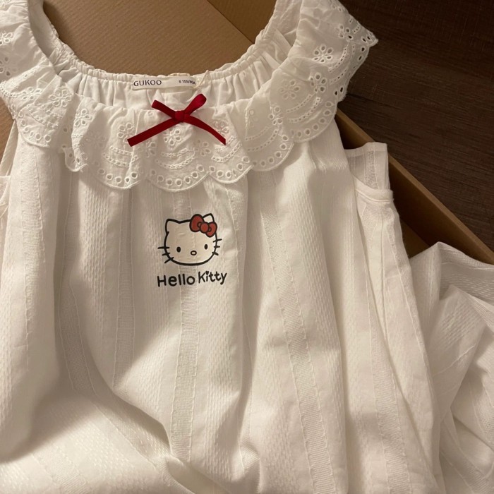 Váy ngủ treo hoạt hình dễ thương phong cách Nhật Bản Hello Kitty dành cho nữ mùa hè mới ren r
