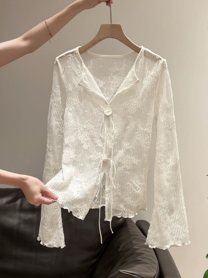 Áo sơ mi nhỏ mặc sảng khoái, áo mỏng thêu, họa tiết độc đáo và đẹp mắt, áo rộng