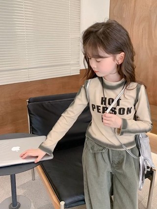 Áo thun dài tay cho bé gái Áo thun co giãn kiểu dáng mỏng phong cách Hàn Quốc Quần áo trẻ em Áo bé