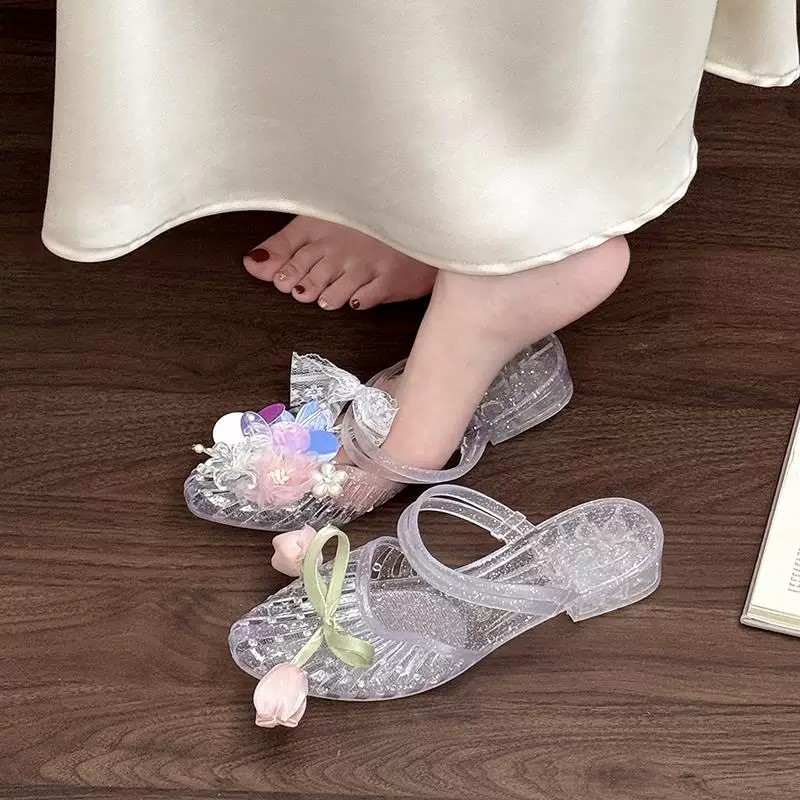 Giày Pha Lê Nữ Mùa Hè Phong Cách Mới Giày Thạch Dép Dép