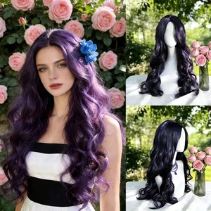 Châu Âu Mỹ Đen Tím Giữa Điểm Sóng Dài Xoăn Tóc Giả Mũ Đội Đầu Carnival Vai Trò Chơi Nhiệt Độ Cao Hóa Học Sợi S