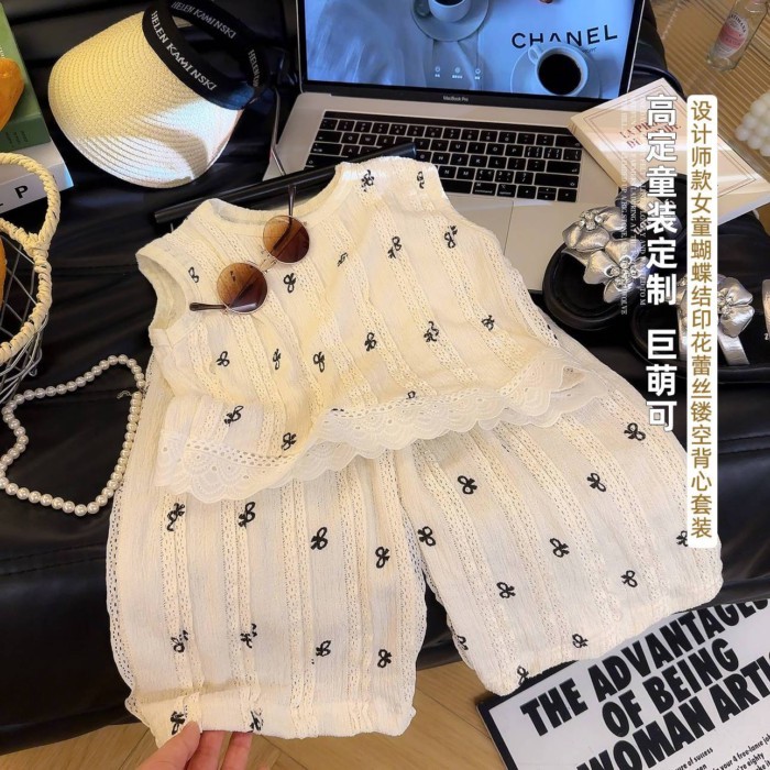 Summer New Style Girls' High-definition Lace Vest Suit Children's Korean Fashionable Top Casu