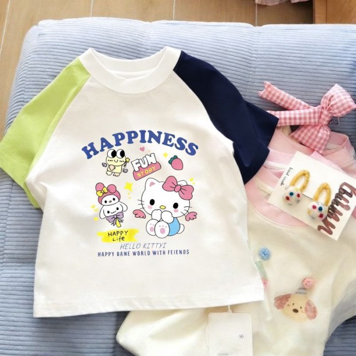 KT Cat Color Short-sleeved T-shirt For Small And Medium-sized Children, Girls And Babies, Cute