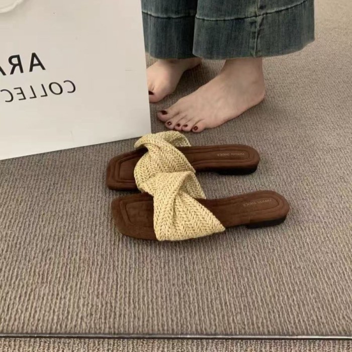 Dép và dép bện kiểu Pháp kiểu La Mã một dây kiểu cổ điển dành cho nữ Dép đi biển mũi vuông đi