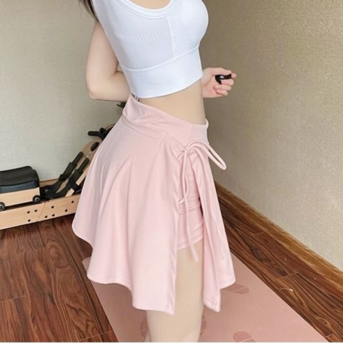 Váy thể thao váy yoga váy tennis nữ chống lộ váy tập gym xẻ tà hai bên giả