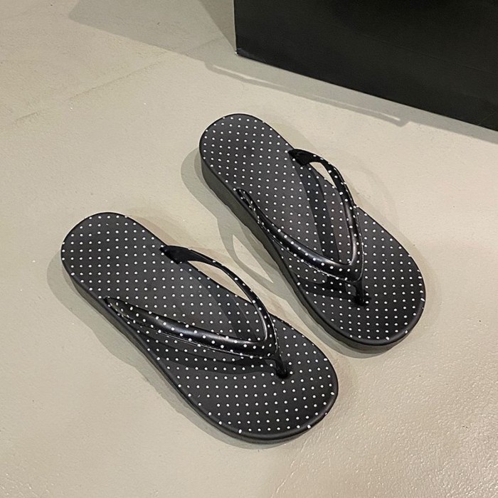 Dép xỏ ngón đế dày  chấm bi phong cách nước ngoài dành cho nữ trực tuyến hồng ngoại mặc thời tr