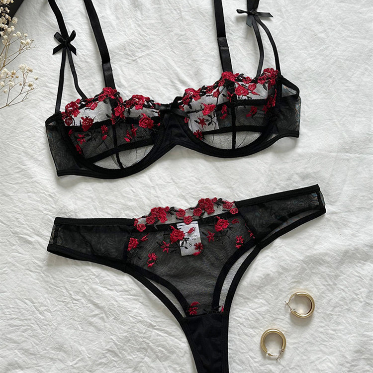 Bộ áo ngực thêu hoa áo ngực – Sheer Mesh Underwire Style