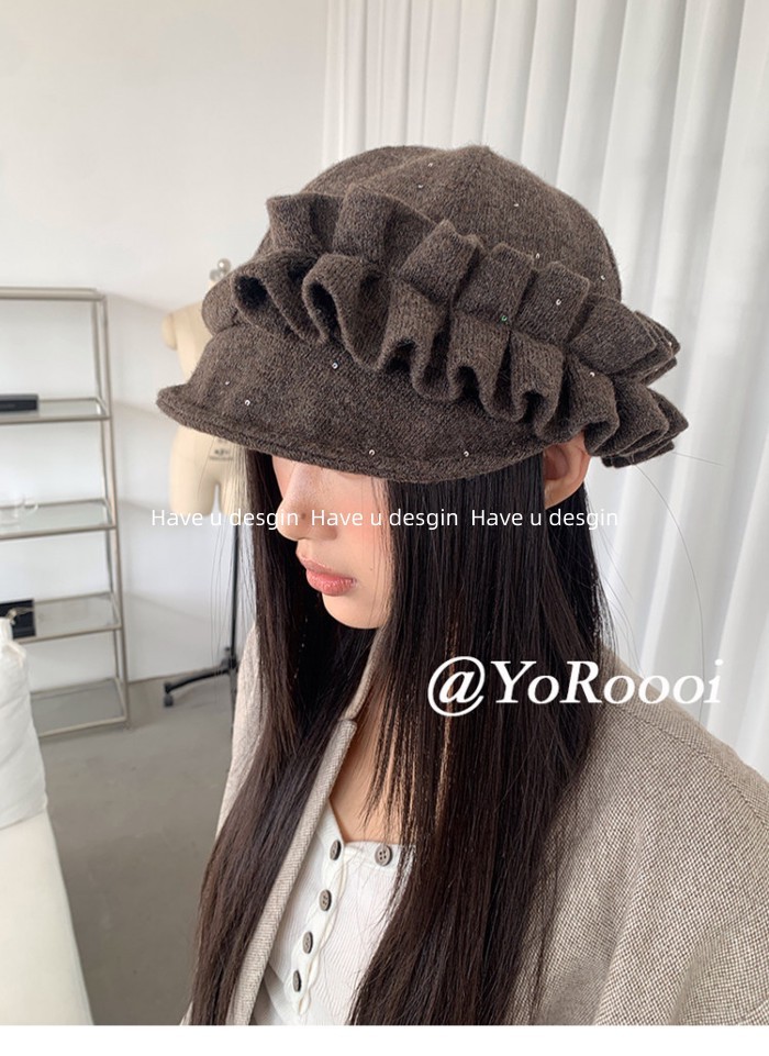 Mũ nữ thời trang mới với thiết kế ren hình bát giác xếp ly, phù hợp thu đông, giữ ấm tốt