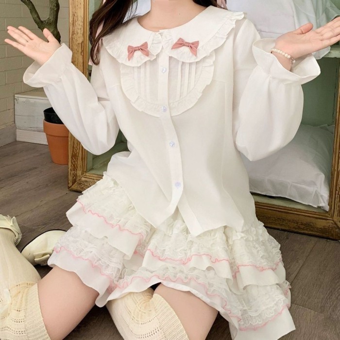 lolita bên trong mặc lolita tay phồng dài tay áo bên ngoài mặc dễ thương mềm mại cô gái top b