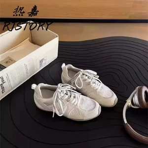 Giày thể thao và giày thường có dây buộc màu phong cách retro thoáng khí cho nữ mùa xuân Giày mũi t