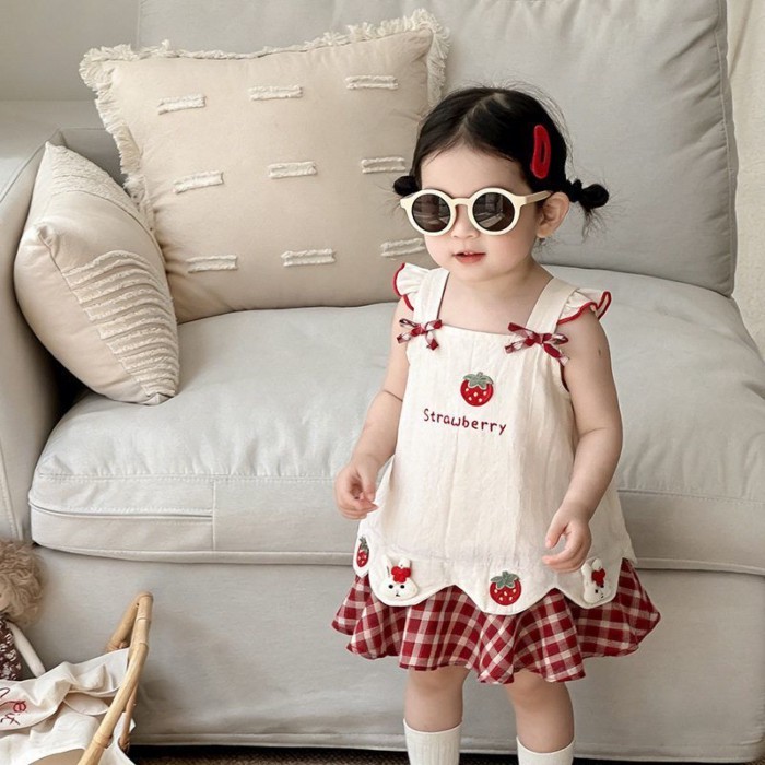 Bé Gái Dâu Suspender Đầm Mùa Hè Kẻ Sọc Nối Đầm Công Chúa Dâu Giữa Váy Không Tay Váy Cotton Ph