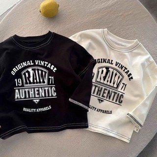 Áo thun cotton dài tay giả hai mảnh cho bé trai áo khoác ngoài đẹp trai có đáy áo thun