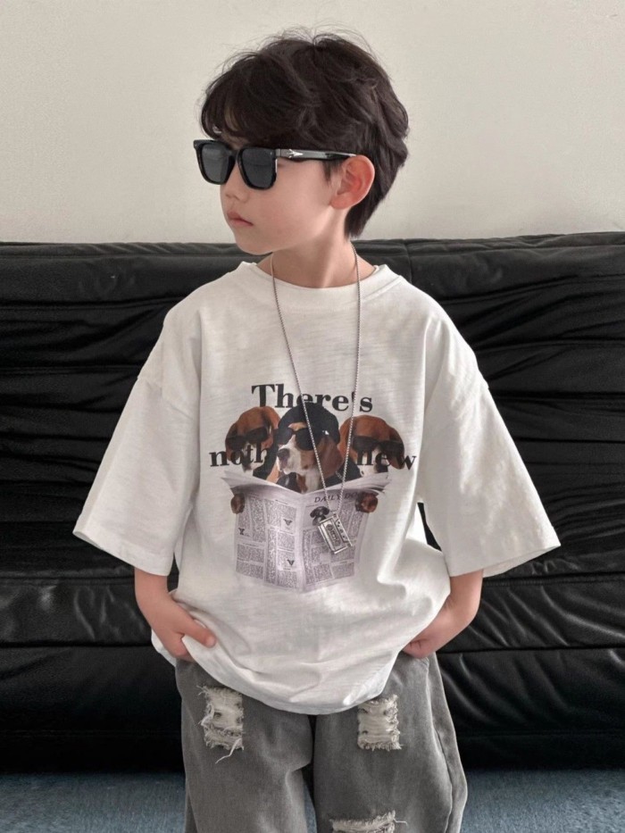 trẻ em cotton nguyên chất ngắn tay bé trai và bé gái Áo phông trẻ em cỡ vừa và lớn mới Quần áo t