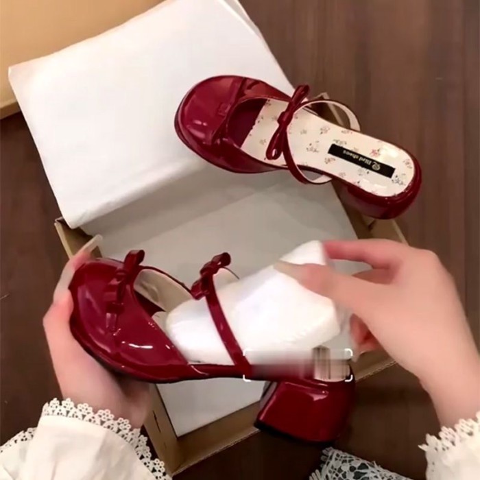 nơ hồng dày gót kéo ngón chân nữ mặc ngoài dép hoa ngọt ngào thời trang