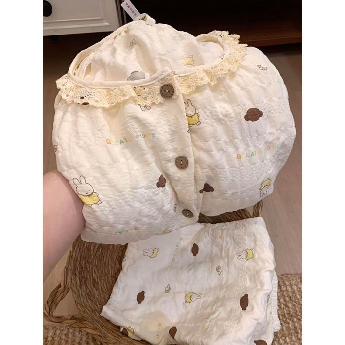 Bộ đồ ngủ in hình Miffy hoạt hình dễ thương Bộ đồ hai mảnh mặc ở nhà mềm mại và thoải mái