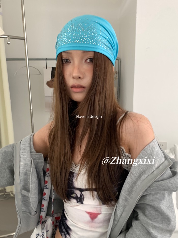 Have u desgin American Retro Hot Girl y2k Hot Diamond Blue Baotou Mũ Nữ Mùa Hè Mỏng Phong Cách Thời Trang Tất Cả Trận Đấu Mũ