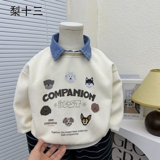 Áo nỉ bé trai và trẻ em nhung dày dặn, cổ tròn bé gái và nữ, áo cotton nguyên chất cho bé vừa và lớ