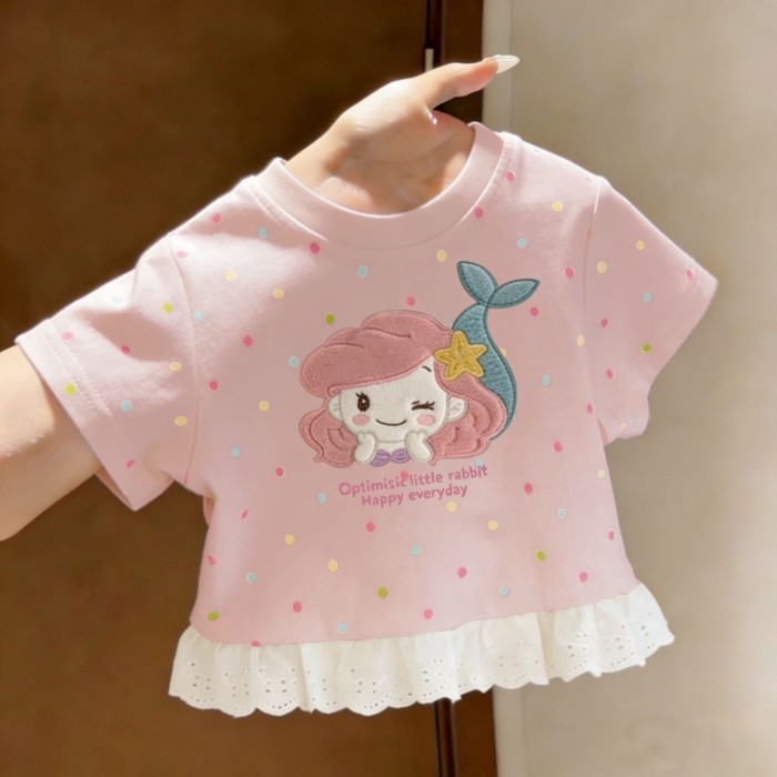 Phim hoạt hình cô gái dễ thương quần áo trẻ em bé ngọt ngào công chúa nàng tiên cá chấm bi áo