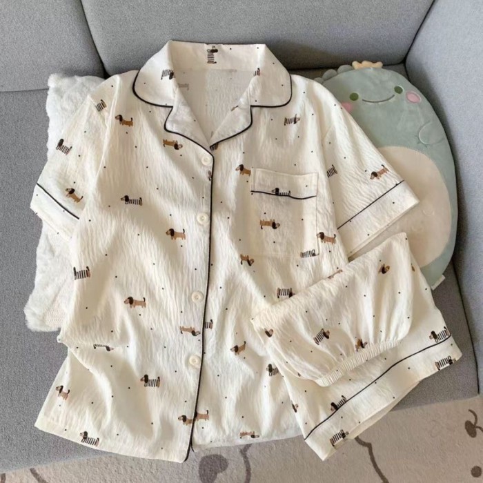 KT Bộ Đồ Ngủ Bé Gái Mèo Phong Cách Dễ Thương Ngắn Tay Mùa Hè Quần Short Cloud Cotton Trẻ Em Bé