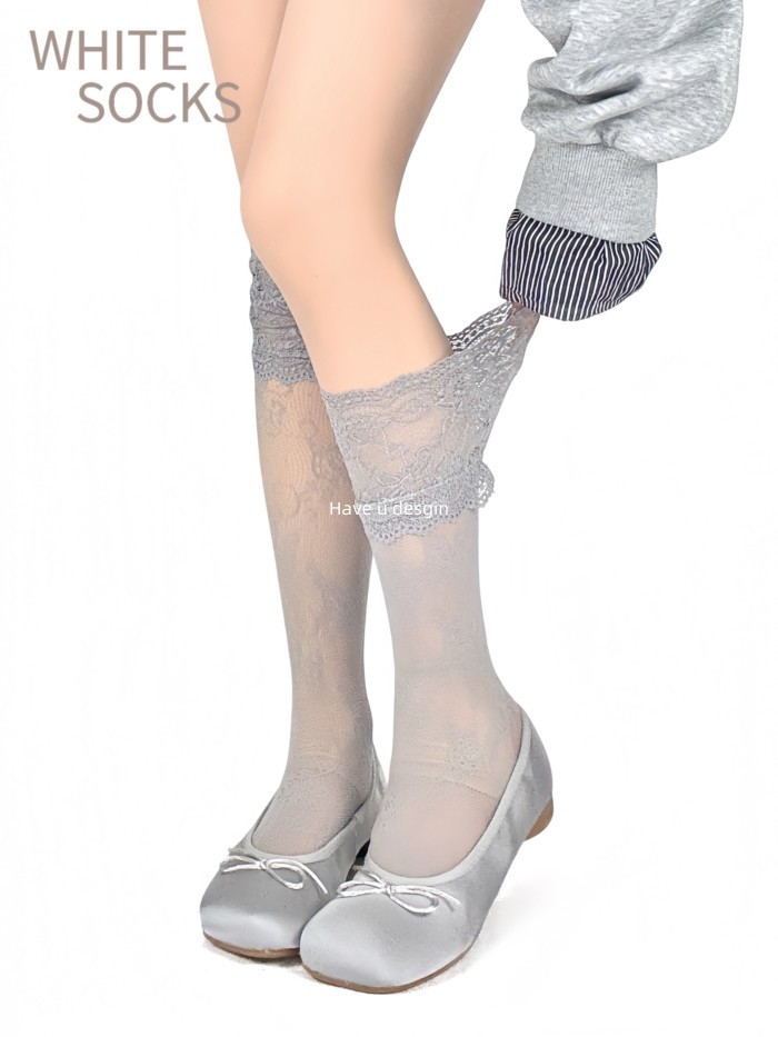 Tất Lưới Lolita màu trắng, ren mỏng hoa cọc, phù hợp với giày Mary Jane nữ