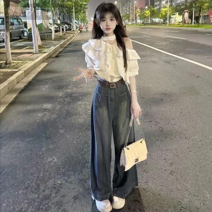 Áo sơ mi trễ vai trễ vai cao cấp dành cho nữ với áo dáng rộng phong cách Pháp