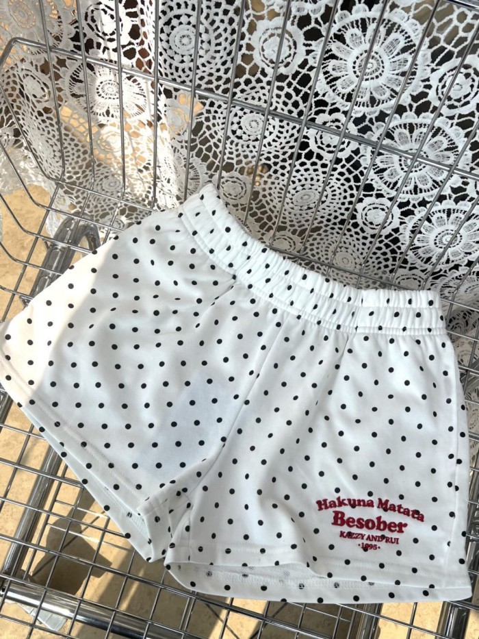 American Polka-dot Sports Casual White Shorts For Women, New High-waisted Slimming And Versat