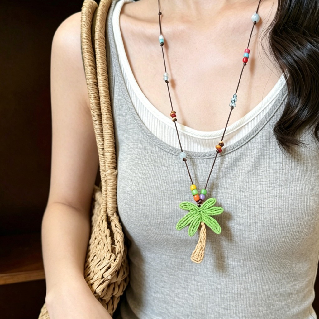 Vòng cổ đính cườm cây dừa bên bờ biển Vòng cổ nữ