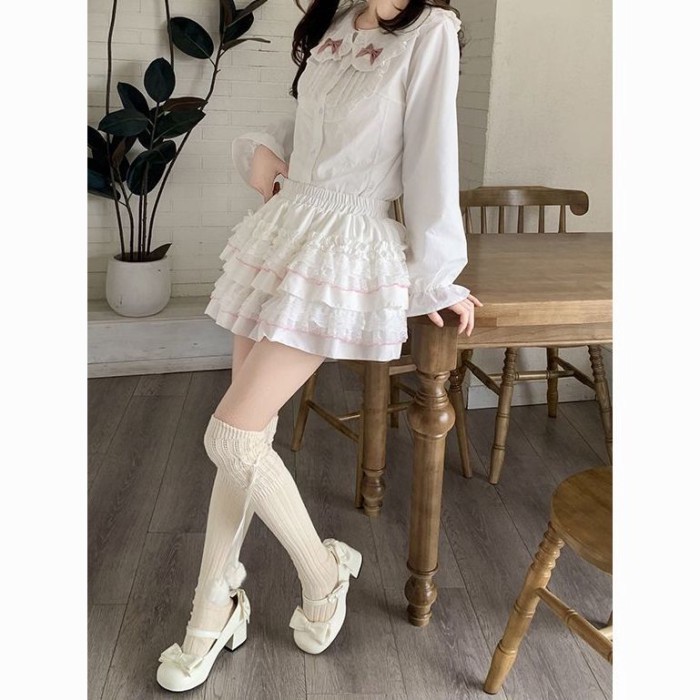 lolita bên trong mặc lolita tay phồng dài tay áo bên ngoài mặc dễ thương mềm mại cô gái top b