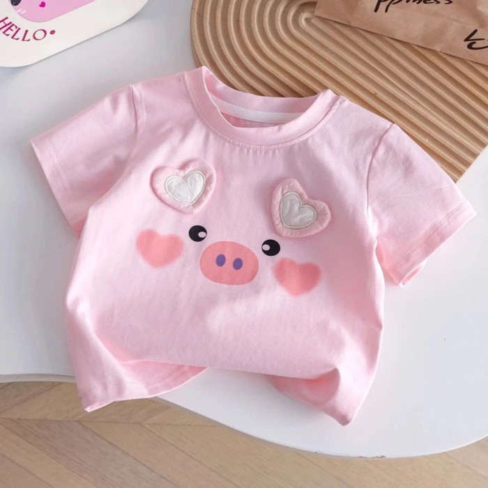 bé gái mùa hè Hàn Quốc áo thun ngắn tay dễ thương mới đa năng phong cách tình yêu áo thun hoạt h